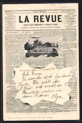AK Lausanne, Titelblatt der Zeitung La Revue