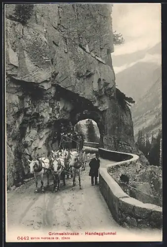 AK Guttannen, Postkutsche auf der Grimselstrasse am Handeggtunnel