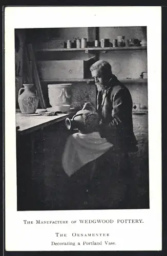 AK The Manufacture of Wedgwood Pottery, The Ornamenter, Decorating a Portland Vase