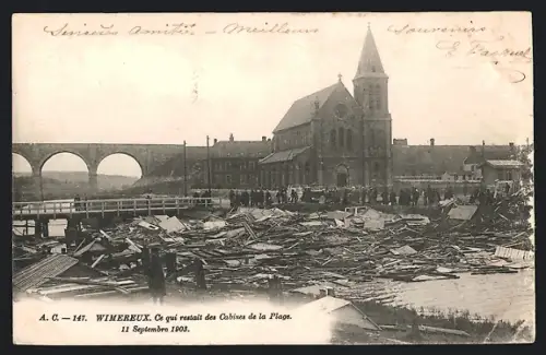 AK Wimereux, Ce qui restait des Cabines de la Plage, 11 Septembre 1903, Unwetter