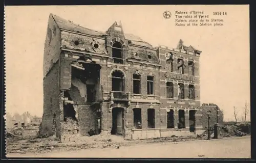 AK Ypres, Ruins at the Station place