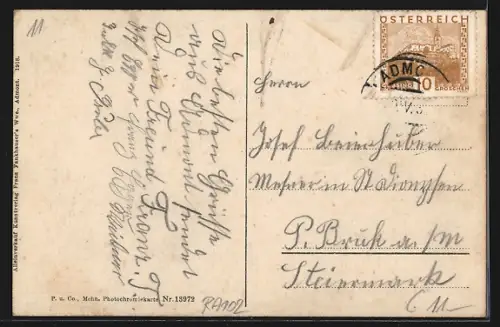 AK Admont, Bahnhof und Teile des Ortes von weitem