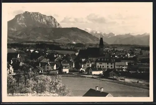 AK Laakirchen, Totalansicht mit Bergen im Hintergrund