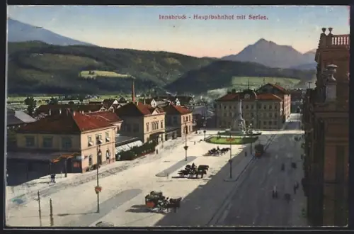 AK Innsbruck, Hauptbahnhof mit Serles