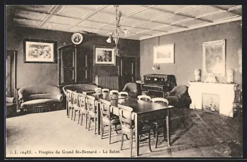 AK Grand-Saint-Bernard, Hospice du Grand St Bernard, Le salon, Innenansicht