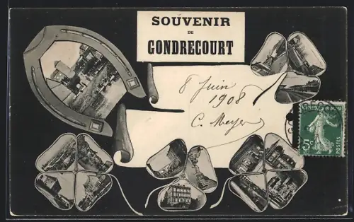 AK Gondrecourt, verschiedene Ortsansichten im Hufeisen und Kleeblättern