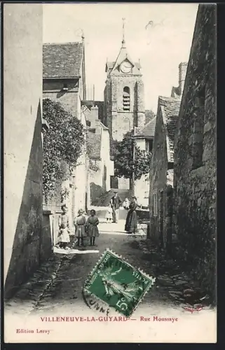 AK Villeneuve-la-Guyard, Rue Houssaye, Turmuhr