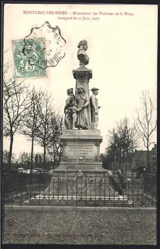 AK Montceau-les-Mines, Monument des Victimes de la Mine, inauguré le 11. Juin 1905