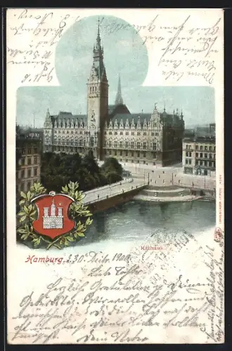 AK Hamburg, Blick zum Rathaus, Wappen