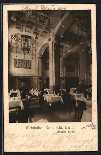 AK Berlin, Weinstuben Kempinski, Blick in den Grauen Saal