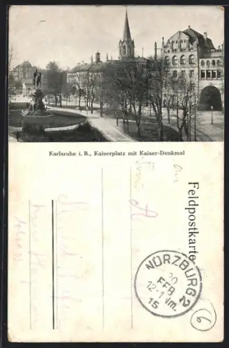 AK Karlsruhe, Kaiserplatz mit Kaiser-Denkmal