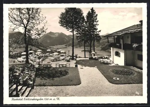 AK Schliersee, Kurhotel Schliersbergalm, Blick auf Brecherspitze und Schliersee
