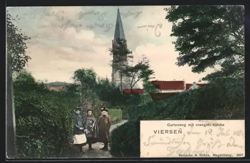 AK Viersen, Gartenweg mit der evangel. Kirche