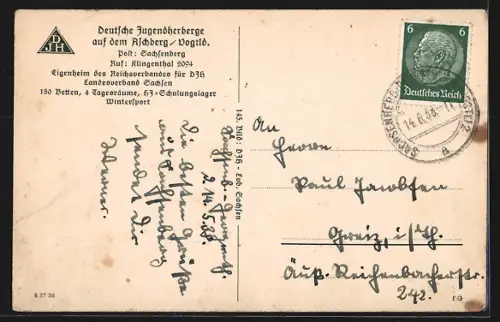 AK Aschberg / Vogtland, Deutsche Jugendherberge auf dem Aschberg
