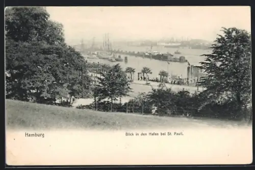 AK Hamburg-St. Pauli, Blick in den Hafen