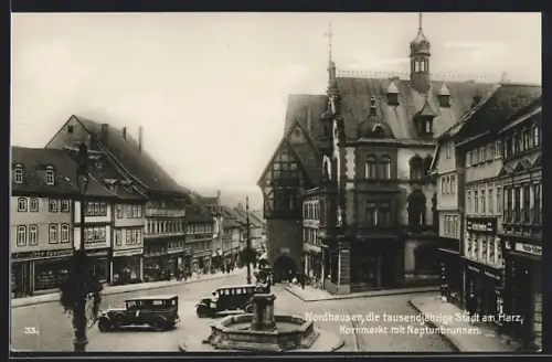 AK Nordhausen a. H., Kornmarkt mit Neptunbrunnen