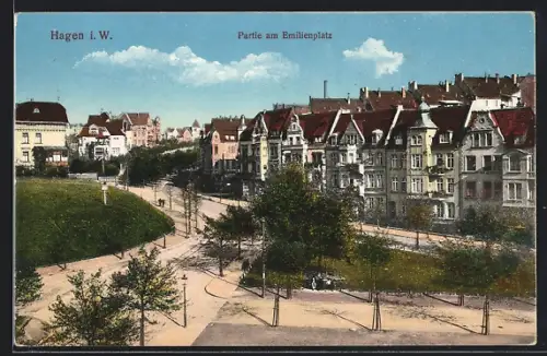 AK Hagen i. W., Emilienplatz mit Bäumen