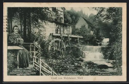 AK Welzheim, Oberarzt Justinus Kerner bei der Klingenmühle, Wasserrad