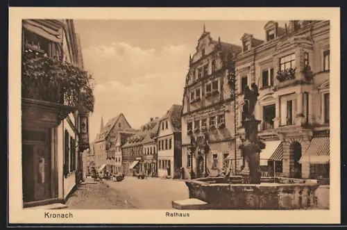 AK Kronach, Ortspartie mit Brunnen am Rathaus