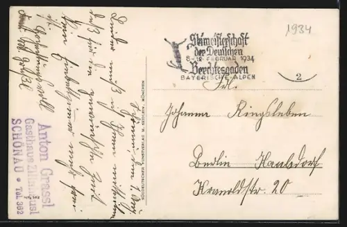 AK Berchtesgaden-Unterstein, Strassenansicht mit Wohnhäusern und Bergblick