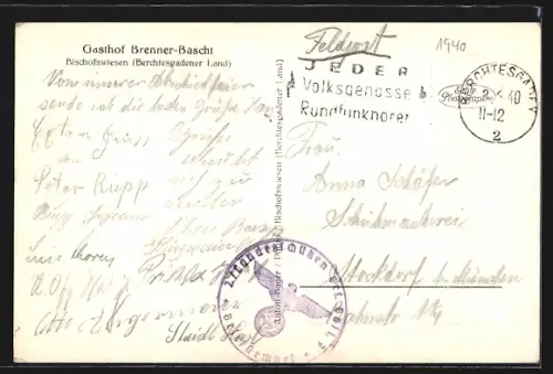 AK Bischofswiesen, Gasthof u. Enzian-Brennerei z. Brenner-Bascht, Aussenansicht