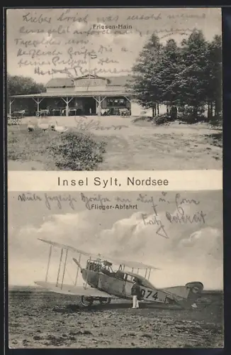 AK Sylt /Nordsee, Gasthaus Friesen-Hain und Flugplatz