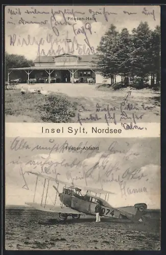 AK Sylt /Nordsee, Gasthaus Friesen-Hain und Flugplatz