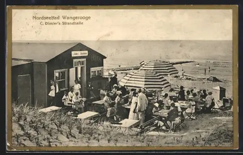 AK Wangerooge, Hotel C. Dimler`s Strandhalle, Strandcafé, Badegäste, Nordsee