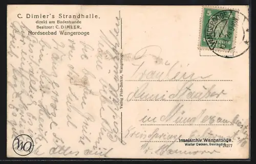 AK Wangerooge, Hotel C. Dimler`s Strandhalle, Strandcafé, Badegäste, Nordsee