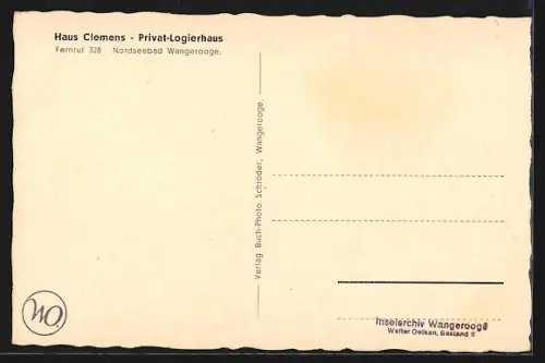 AK Wangerooge, Hotel Haus Clemens, Privat-Logierhaus