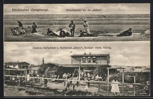 AK Wangerooge, Strandansicht vor der Saline, Pension Kaffeehaus und Restaurant Saline, Besitzer Herm. Rösing