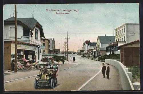 AK Wangerooge, Zedelinstrasse mit Auto