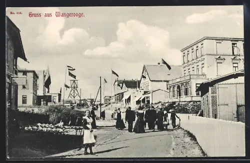 AK Wangerooge, Zedeliusstrasse mit Flaggen