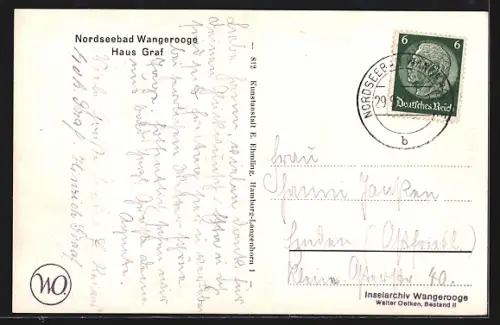 AK Wangerooge, Hotel Haus Graf mit Besuchern