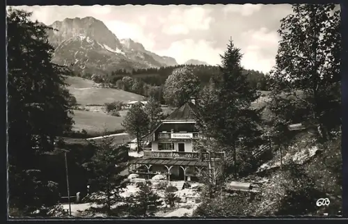 AK Berchtesgaden /Maria-Gern, Gasthaus Theresienklause, Inh. H. Russegger, Bergpanorama