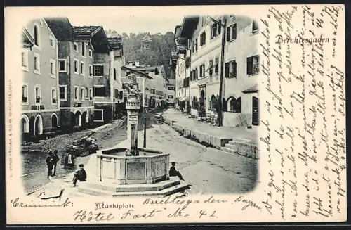AK Berchtesgaden, Marktplatz mit Brunnen