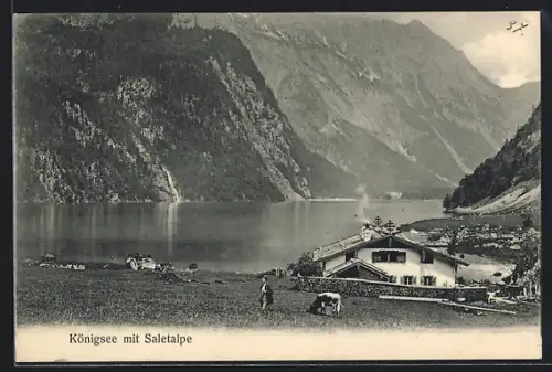 AK Königssee / Berchtesgaden, Gasthaus Saletalpe, See, Berge