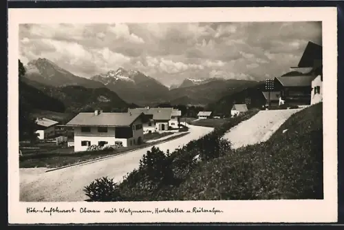 AK Oberau / Berchtesgaden, Ortspartie mit Watzmann, Hochkalter und Reiteralpe