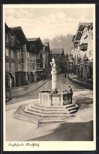 AK Berchtesgaden, Brunnen am Marktplatz