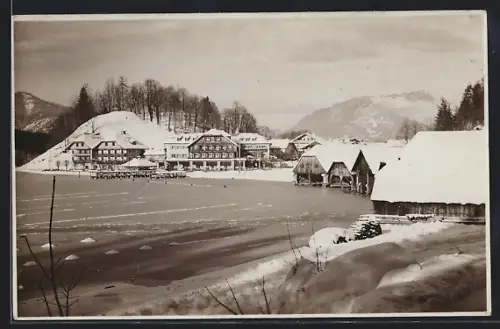 Foto-AK Königssee /Obb., Gasthof Schiffmeister im Winter