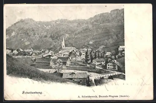 AK Schellenberg / Obb., Ortsansicht mit Kirche und Bergen