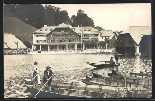 AK Königssee / Berchtesgaden, Hotel Schiffmeister, Boote auf dem See