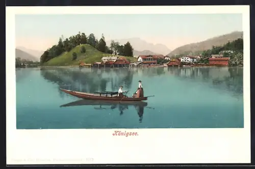 AK Königsee / Berchtesgaden, Seeansicht mit Boot
