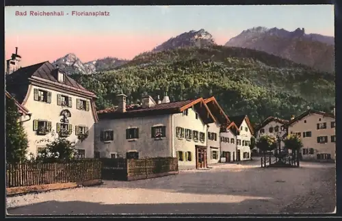 AK Bad Reichenhall, Floriansplatz gegen die Berge