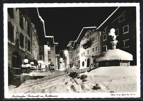 AK Berchtesgaden, Winternacht am Marktbrunnen