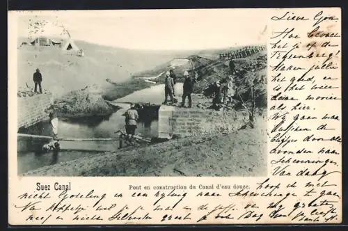 AK Ägypten, Suez-Canal, Pont en construction du Canal d`eau douce