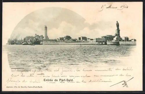 AK Port Said, Panorama vom Wasser gesehen