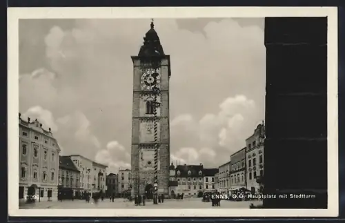 AK Enns /O. Ö., Hauptplatz mit Stadtturm
