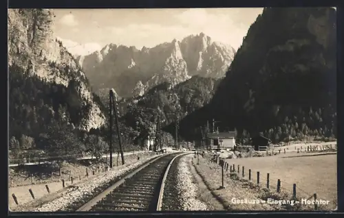 AK Hieflau, Gesäuse-Eingang, Gleise der Bahnstrecke mit Hochtor