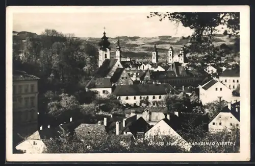 AK Linz a. D., Kapuziner Viertel mit Kirche